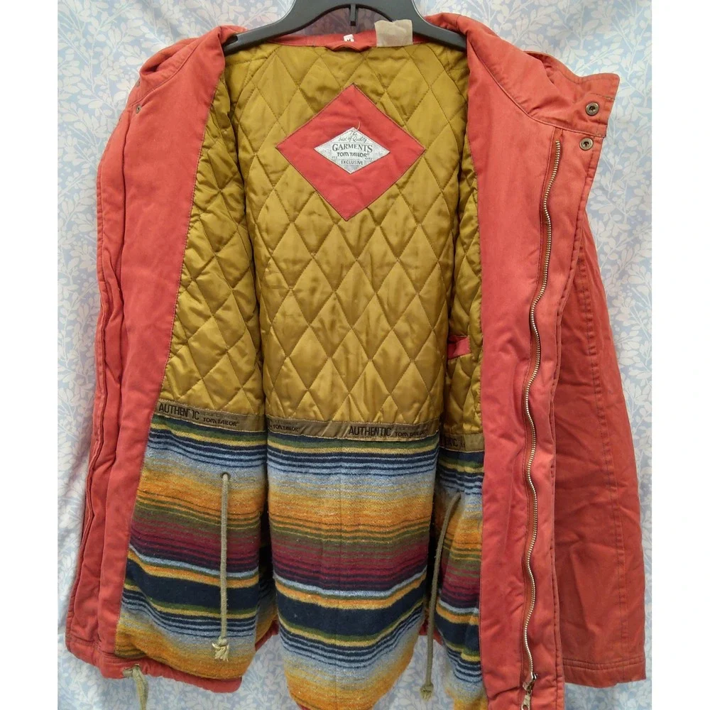 Vintage Unisex Med. Tom Tailor Duck Canvas Parka Jacket W/Hood Red/Orange Color - Picture 8 of 16